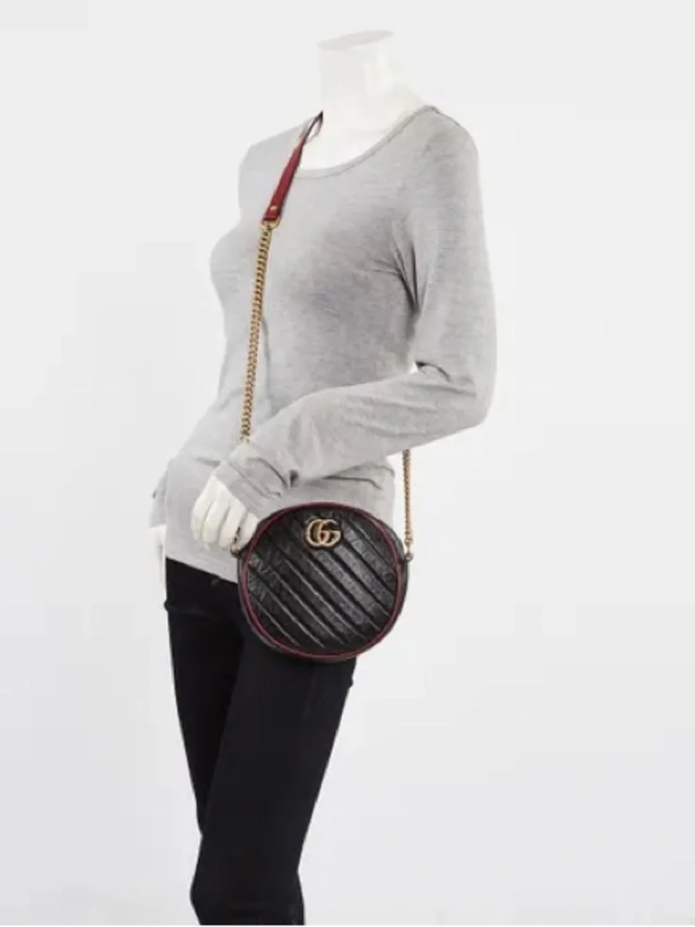 Gucci Marmont Round Crossbody Bag Diagonal Quilted Leather Mini